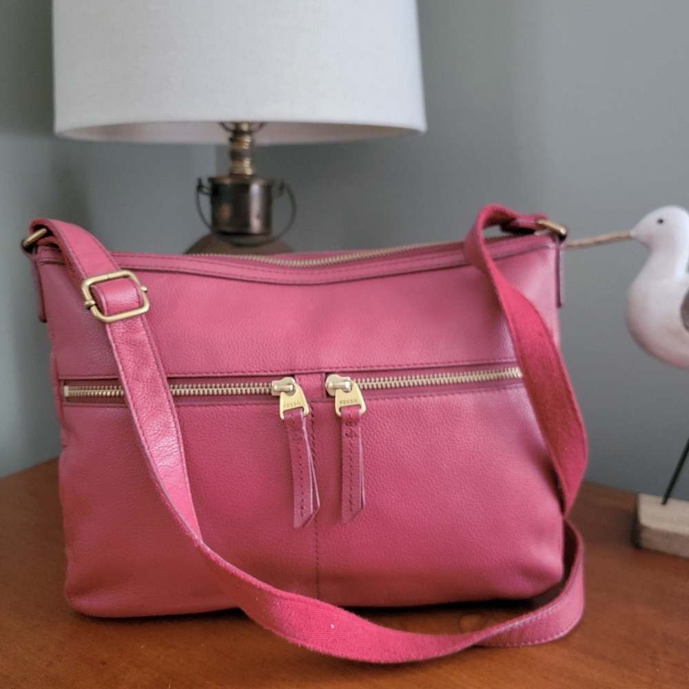 Fossil Erin Pink Pebbled Leather Crossbody Shoulder Bag